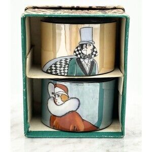 Set Of 2 Antique 1920's Noritake Napkin Rings In Box Luster Flapper Art Deco